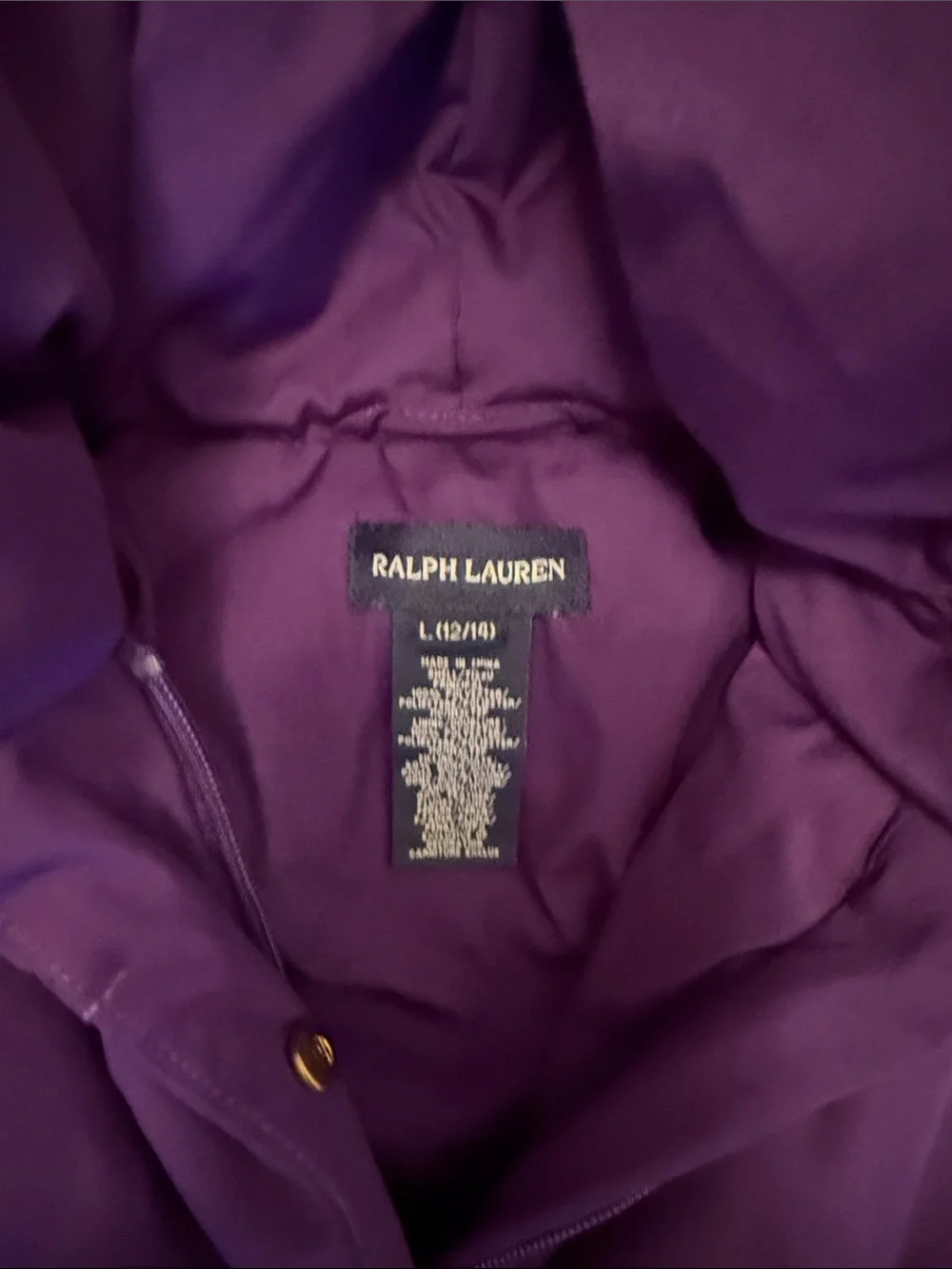 Ralph Lauren Purple Hooded Quilted Peplum Puffer Jacket
